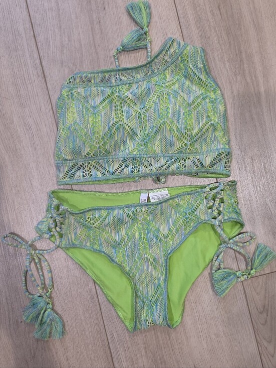 BECCA Other - Becca Crochet Lace-Up High Waisted Bikini Set XS/XP Green Blue